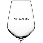 Sip Happens funny wine glass with printed quote, gift for wine lovers