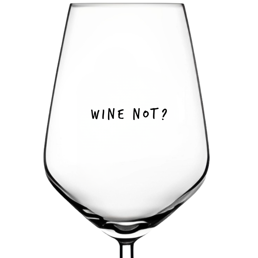 Wine Not funny wine glass with printed quote, gift for wine lovers